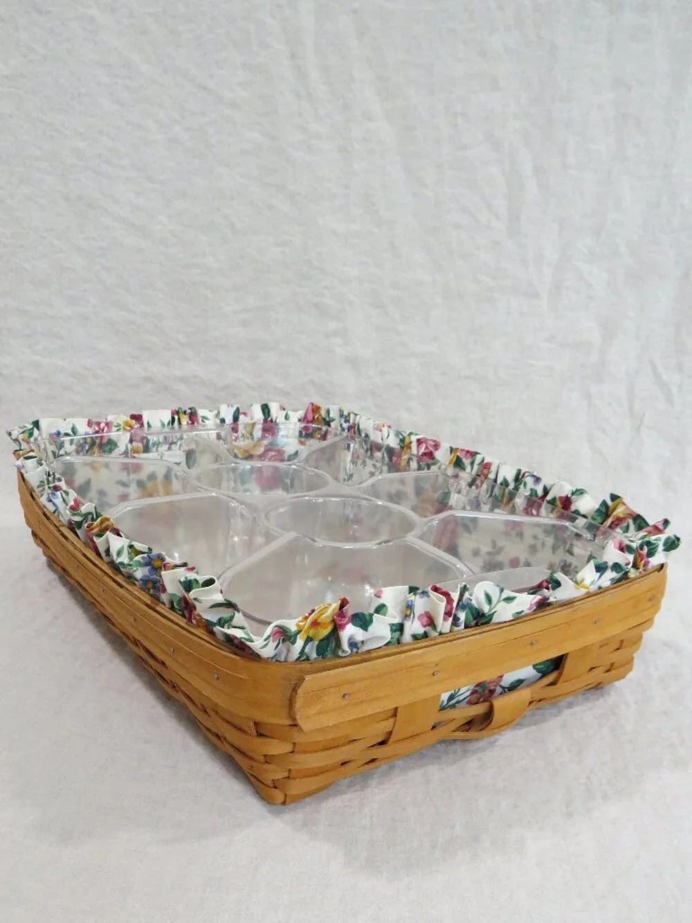 1995 Longaberger Hostess Serving Tray Basket with 2 Plastic Inserts and Liner